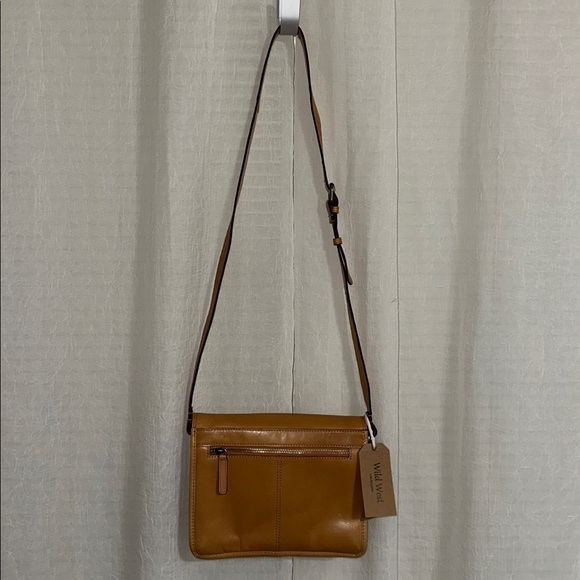 Wild West MAYA Unisex Camel Tan Artisan Leather Accordion Crossbody Bag Purse - Picture 2 of 16